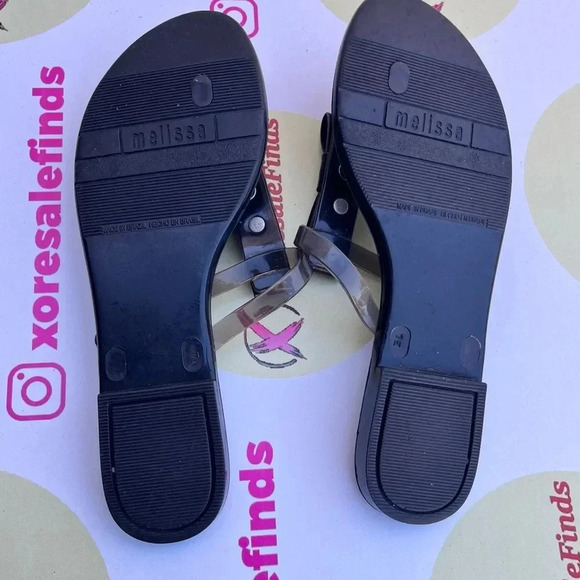 Melissa Blue Harmonic Side Bow Ribbon Thong Flip Flops Sandals Womens - Picture 2 of 5